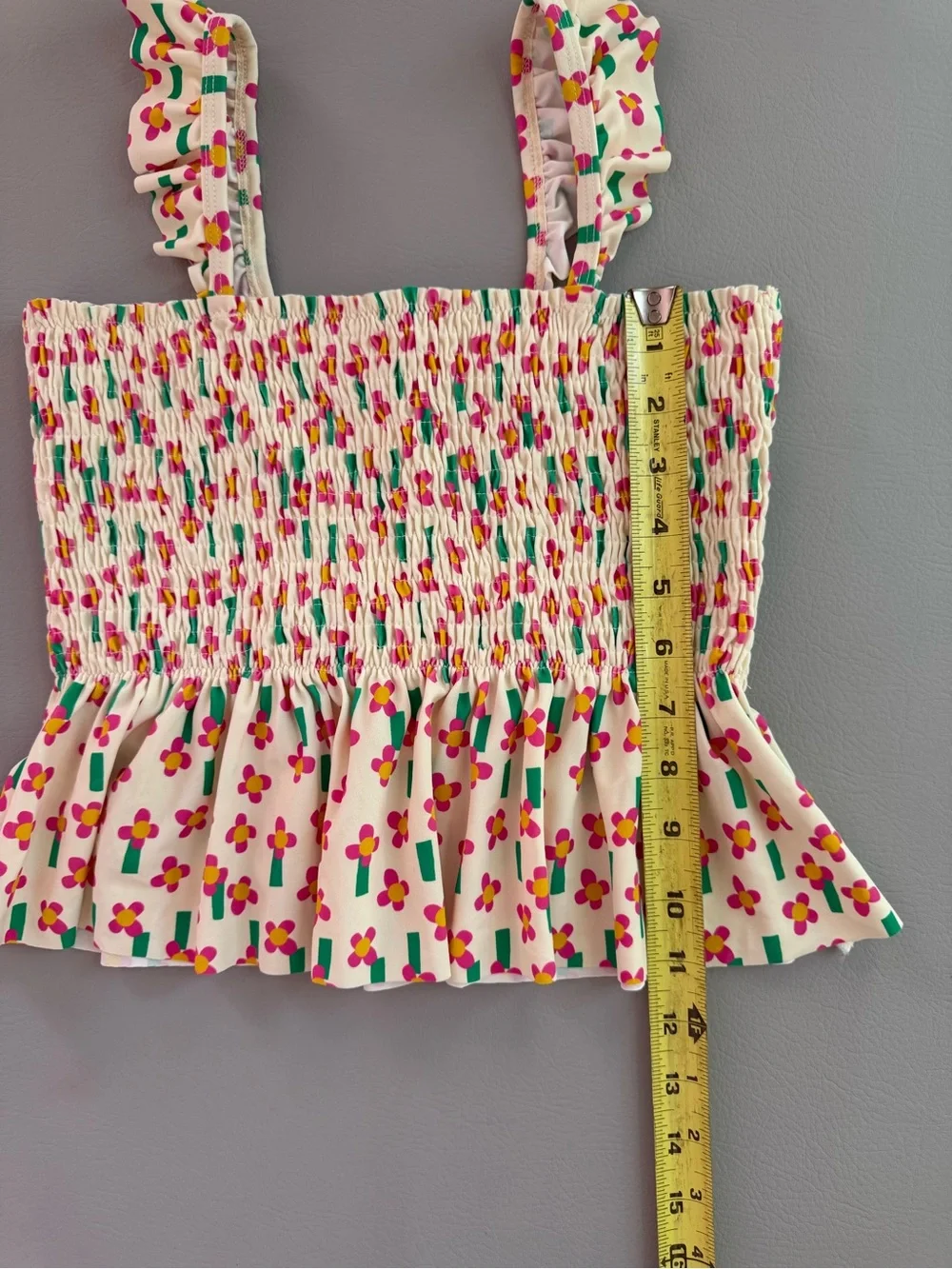 Hanna Andersson Smocked Mixie Pink Floral Swimsuit Top Only Sz 10 140cm - New